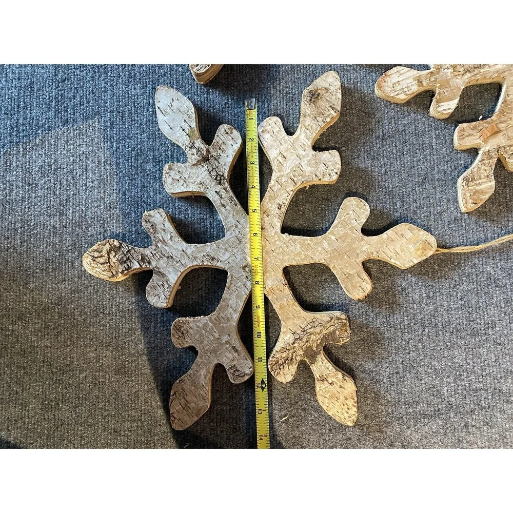 Set Of 3 Rustic Distressed Natural Wood Snowflake Decor‎ Xmas Winter Cottagecore